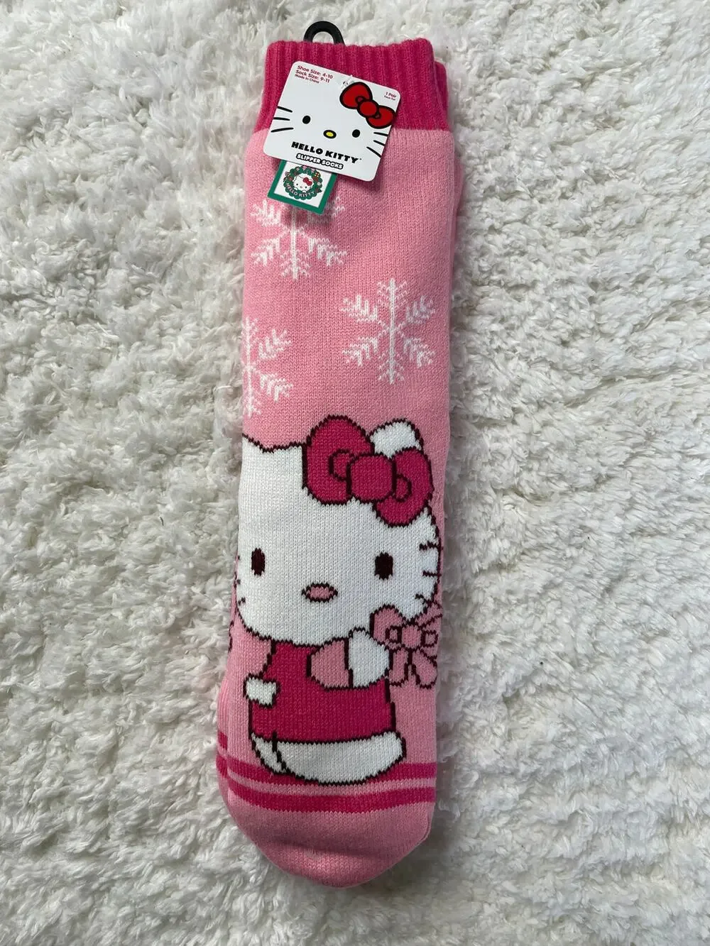 Hello Kitty Pink Slipper Socks Non Slip Grips Warm Cozy Womens Size 9-11 NEW